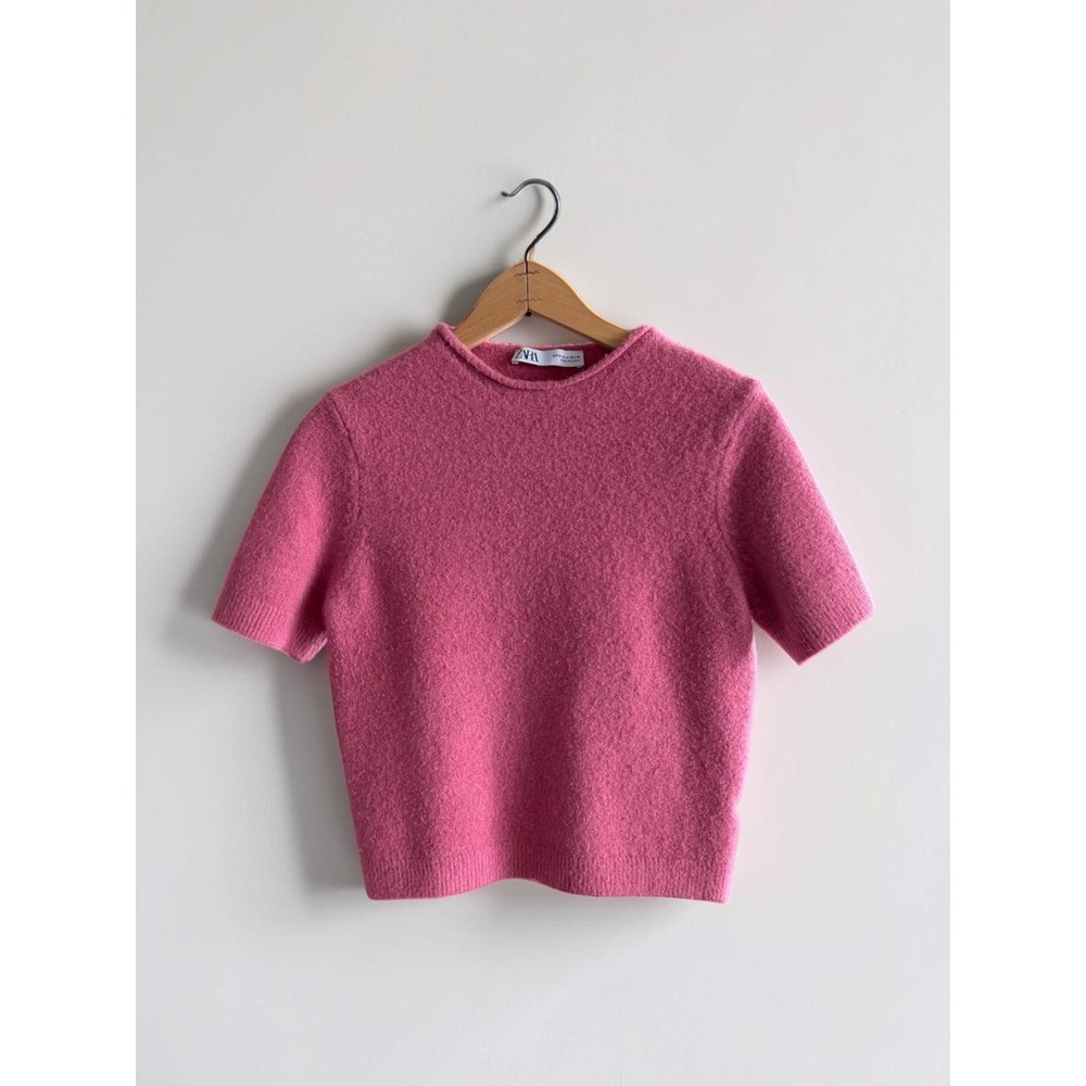 ZARA Pink Soft Knit Short Sleeve Sweater Crew Neck Medium